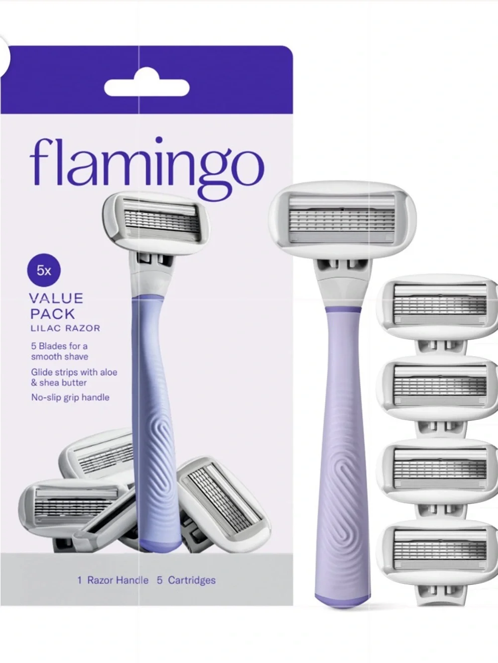 Flamingo Lilac Women's Razor with 5 Replacement Cartridges